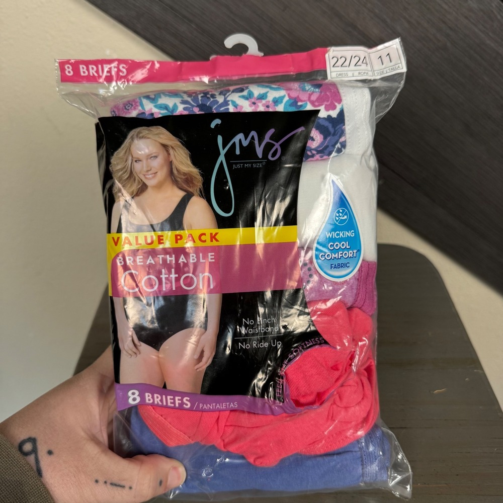 Just My Size JMS Women's Size 11 22/24 Cotton Briefs 8 Pack New Sealed